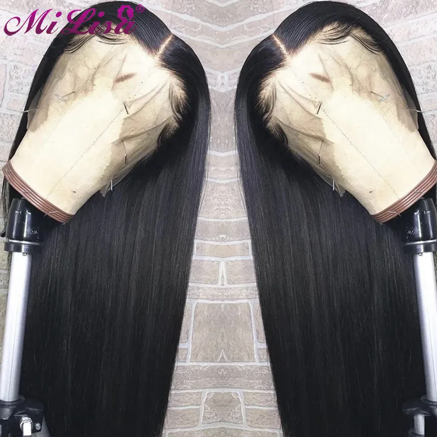 180 Плотность Прямо Синтетические волосы на кружеве человеческих волос парики