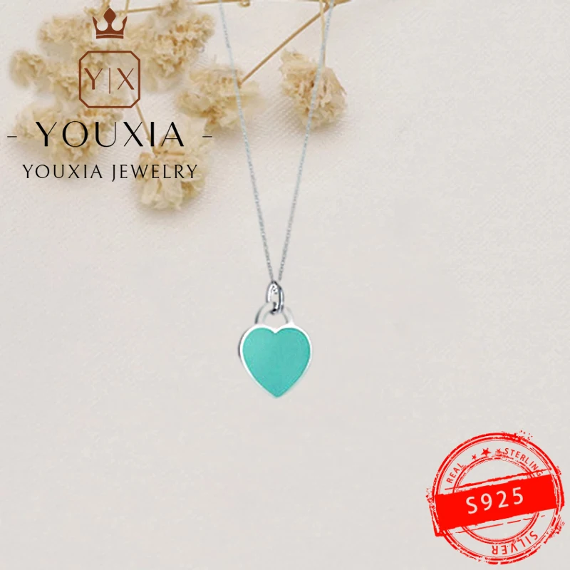 

925 Sterling Silver Custom Fashion Trend Charming Large Heart-shaped Enamel Necklace
