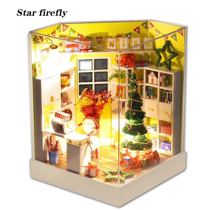 Звезда Светлячок рождественский дом деревянный кукольный дом горячая распродажа Рождественский миниатюрный DIY кукольный домик 1:12 с мебельной игрушкой для подарков
