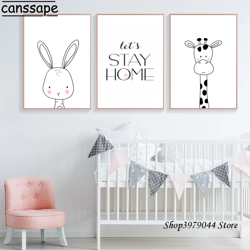 Жираф кролик плакат для детской печати минималистское полотно детские настенные