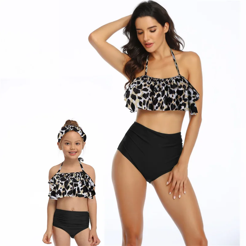 

2020 Hot Sale Two Piece Parent-child Swimsuit Printed High Waist Bikini Ruffled Mother And Daughter Swimsuit
