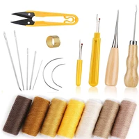 kaobuy leather craft stitching tools set with hand sewing needles awl thimble waxed thread seam rippers for diy leather sewing