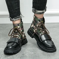 2021 autumn and winter new mens personality camouflage stitching round toe martin boots thick bottom trend leather boots zq0523
