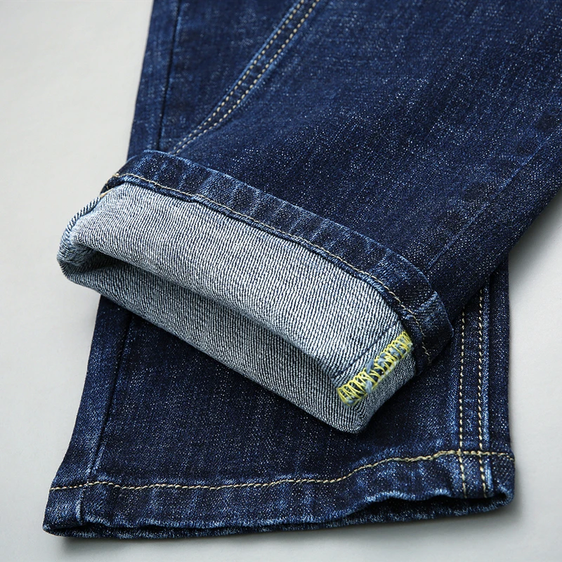 

Men's Fitted Straight Denim Jeans 2021 Spring Brand Classic Pocket High Quality Cotton Stretch Business Casual Fashion Jeans