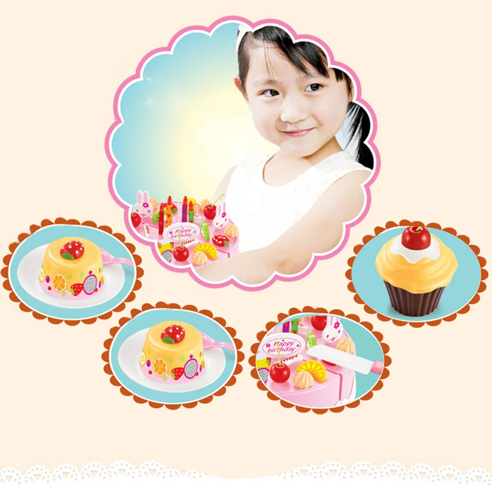 

Small House Kitchen Toys Cake Food DIY Pretend Play Fruit Cut Birthday Gift for Children Early Learning Supplies