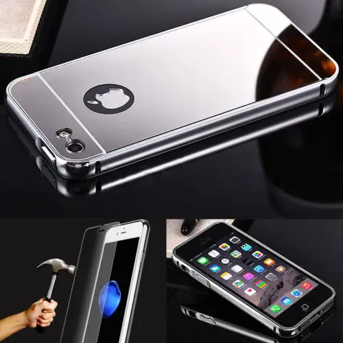 

IPHONE PACK - METAL BUMPER MIRROR COVER + TEMPERED GLASS FILM PORTECTION