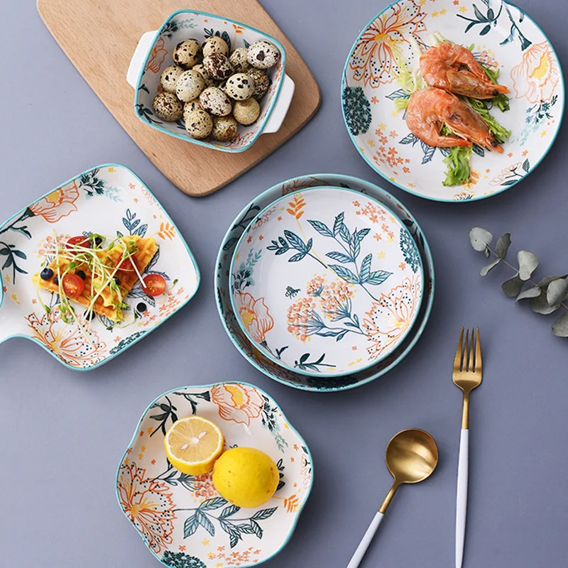 

Ceramic Plate Tableware Household Steak Plate Ceramic Handle Plate Rice Bowl High-grade Bone China Plate