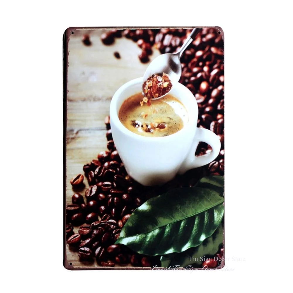 Потертая настенная металлическая Оловянная вывеска текст в виде образца кофе