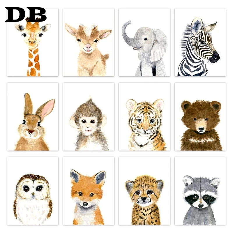 

Cute Baby Animal Wall Art Watercolor Animals Canvas Posters Giraffe Zebra Picture Prints For Children'S Room Decoration Painting