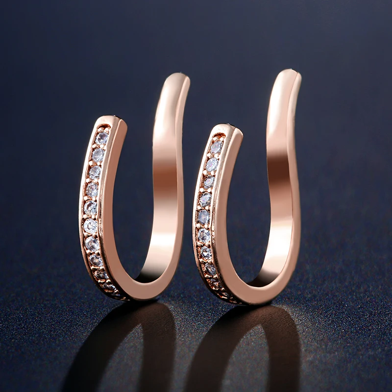 Rose Gold Color Красивые серьги-Клипсы из кубического циркония AAA ZAKOL, хрящи, модные серьги-манжеты в виде листьев, Женские Ювелирные аксессуары FSSP3017 - Окраска металла: Rose Gold Color