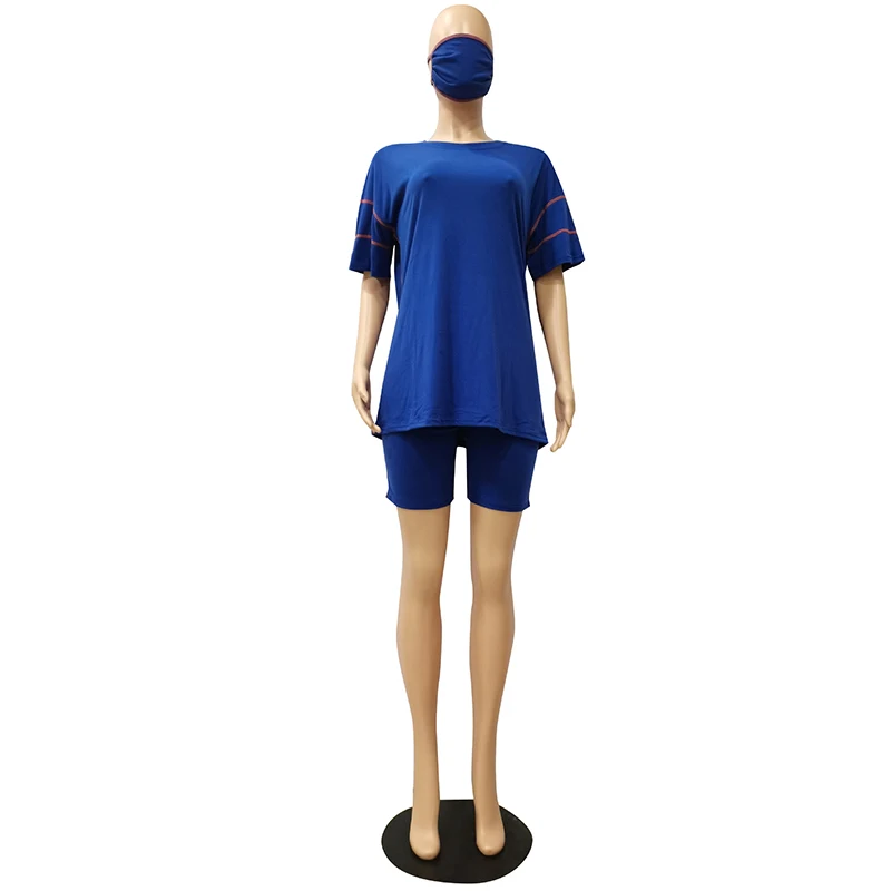 

HAOYUAN Two Piece Set with Mask Tracksuits Women Cothes Short Sleeve Top and Pant Suits Lounge Wear Outfits 2 Pcs Matching Sets