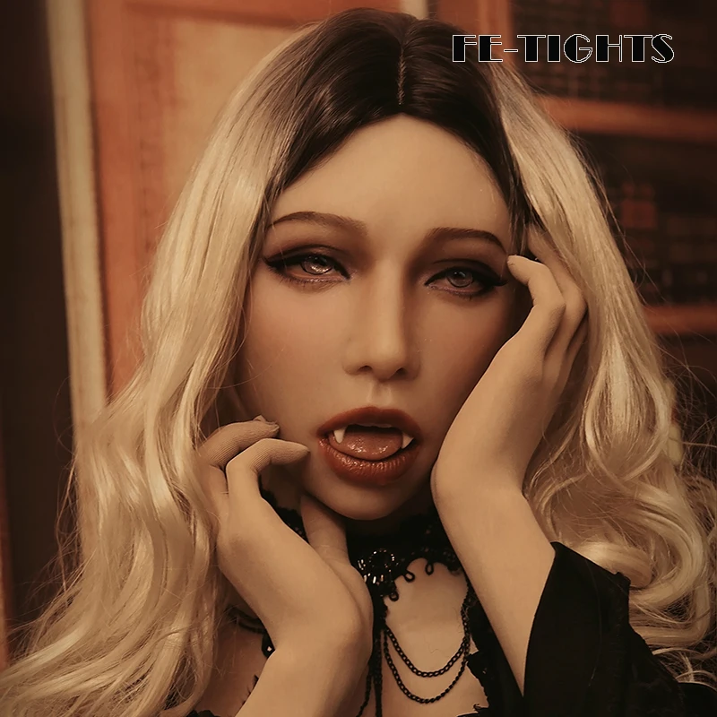 (Vampire Poppy)Crossdress Full Head Realistic Silicone Female Girl Open Mouth Gag Cosplay Transgender Sex Mask Vampire Makeup |
