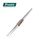 Pro'sKit 1 PK-119 T пинцет с деревянной ручкой из нержавеющей стали с острым тонким наконечником, высококачественный набор прецизионных пинцетов (200 мм)