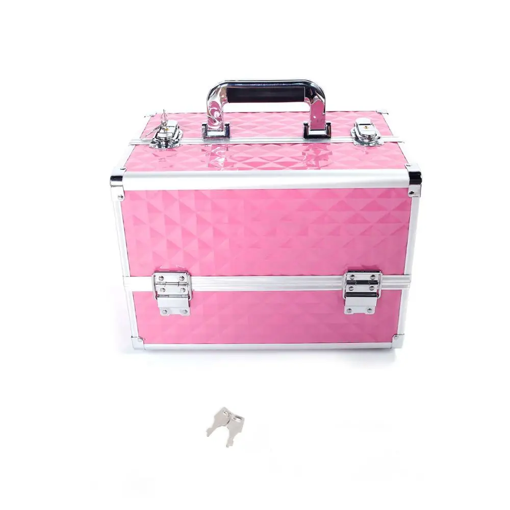 

Multi-Layer Professional Portable Aluminum cosmetic makeup case on wheels Pink 180821217