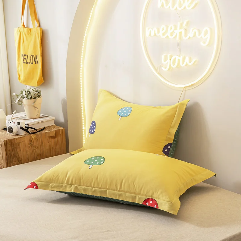 

Mushroom duvet cover sets cotton cartoon quilt cover single double queen king bedding sets 2pc pillowcase yellow comforter cover