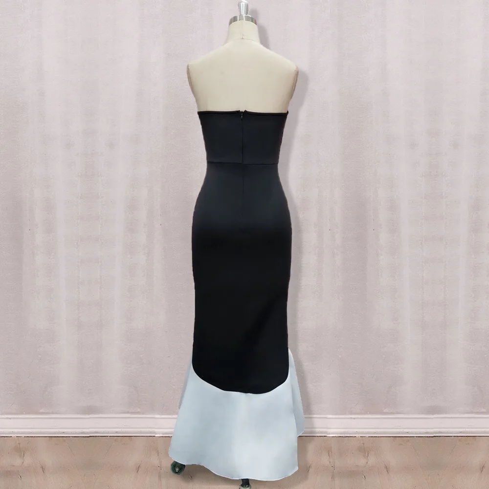 Strapless Mermaid Bodycon Dress Summer Women 2020 Falbala Ruffles Black White Elegant Sexy Robe Vestidos Evening Night Party New | Женская