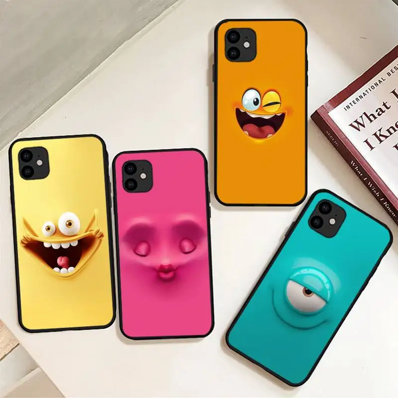 

Cute Cartoon Funny Face Phone Case For IPhone 11 12 13 Mini Pro XS Max 6 7 8 Plus 6S X XR Black Cover Shell
