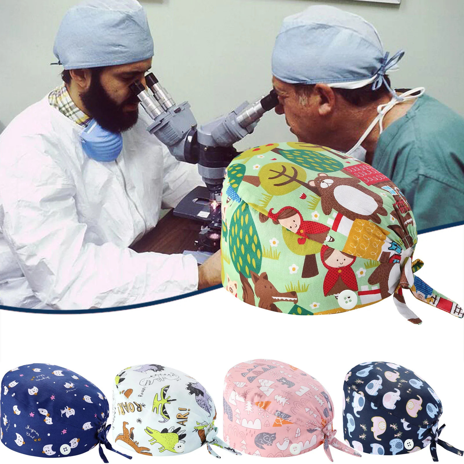 

Adjustable Working Cap with Button,Scrub Cap with Sweatband,Tie Back Working Hat Head Cover Turban Headwear for Women Men J50