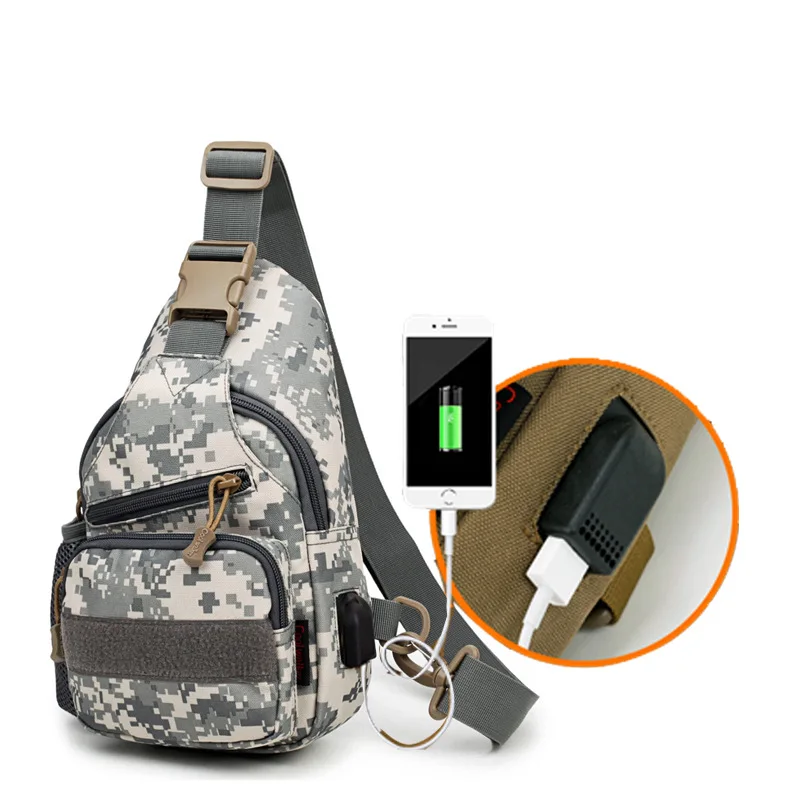 

Men Tactical Chest Bags Waterproof USB Charging Travel Messenger Bag With Water Bottle Cover Male Satchel Crossbody Shoulder Bag