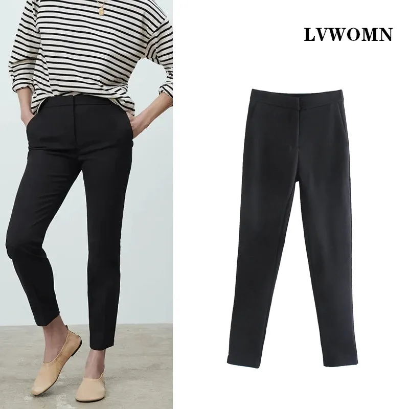 

LVWOMN Za 2021 Spring Women's Pants Mid-Waist Joggers Women Elegant Trousers Office Women's Clothing Elastic Waist Black Pants