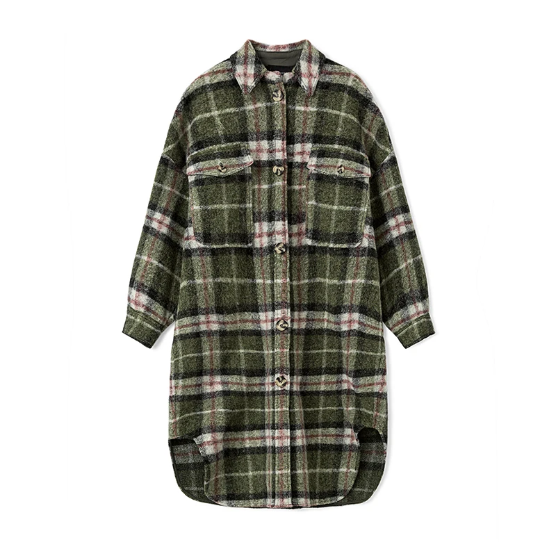 green plaid Шерстяная Рубашка Пальто женское длинное макси пальто зимнее клетчатое пальто теплое шерстяное пальто наряд Высокое качество - Цвет: green plaid
