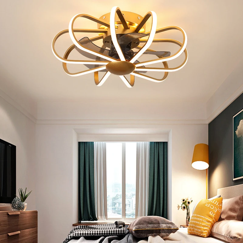 

Home Living Room Fixed Leaf Inverter Fan Light Nordic Minimalist Fan Light Mute Led Aluminum Ceiling Fan Light