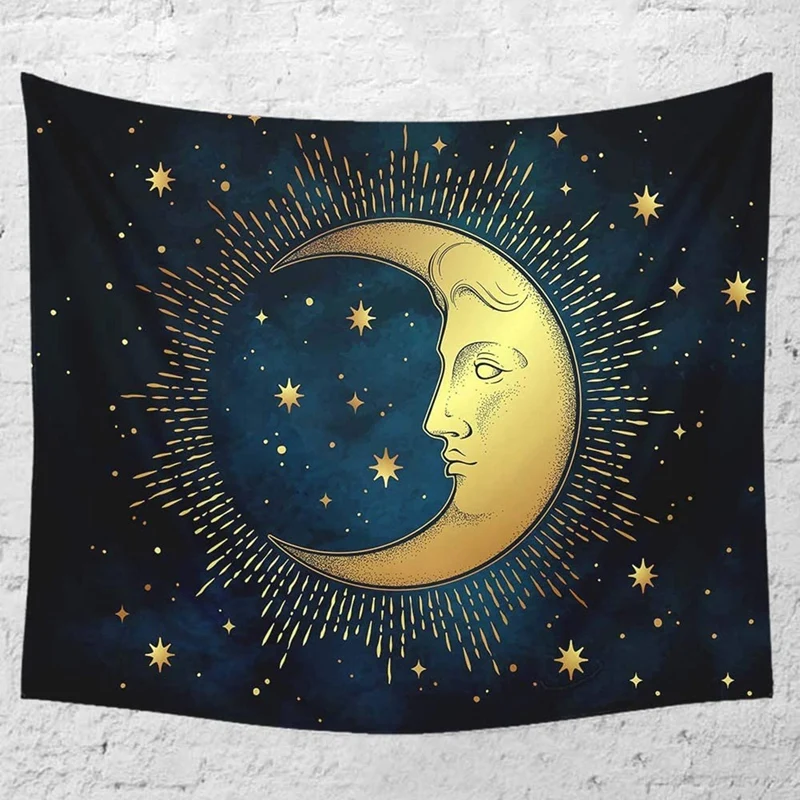 Гобелен с Луной стена со звездами психоделическая эстетика небесный темно-синий
