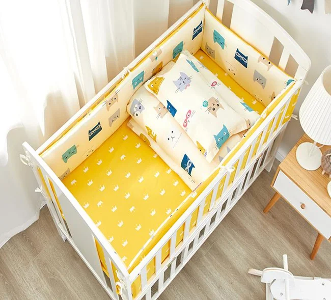 6pcs Детский комплект постельного белья защитный бампер хлопковое с мультяшным котом новорожденный пододеяльник для кроватки плоские листы наволочка для детской кроватки - Цвет: 6pcs