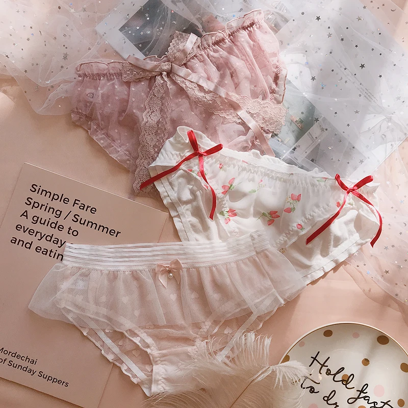 M 3 шт., японские милые Лолиты для девочек, Kawaii Nets, пряжа с бантом, кружевные трусы принцессы с рюшами, Трусы средней длины, маленькое сказочное нижнее белье, трусы - Цвет: M