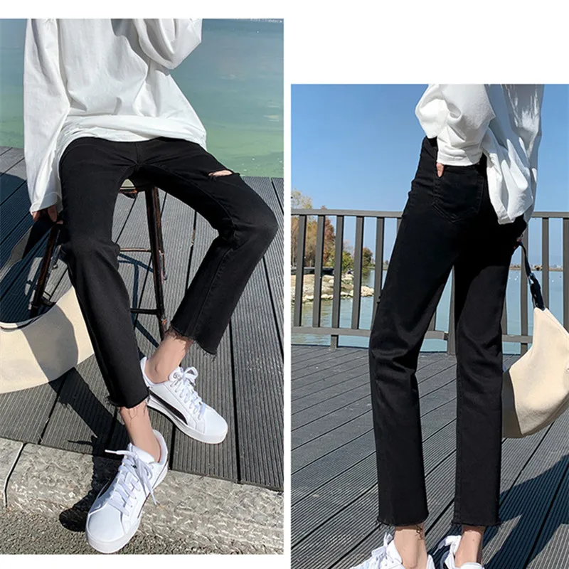

USOHALL Spring and Summer New Thin High Waist Straight Ladies' Ankle Length Pants Women's Jeans