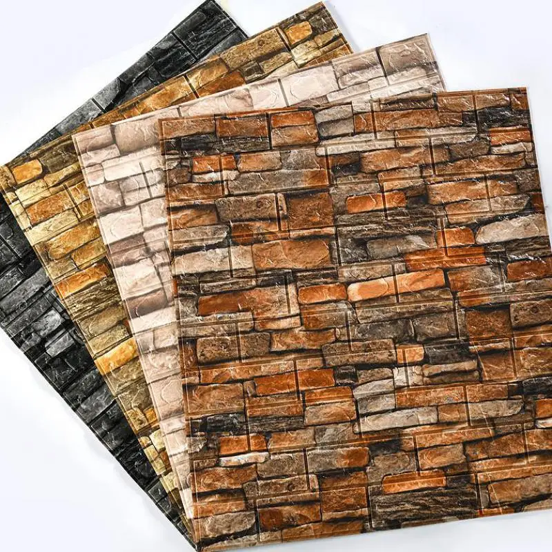 

10pcs Wallpaper Sticker Decorative Self Adhesive 3d Nostalgia Brick Stereoscopic Retro Background Modern Pvc Bedroom Decor