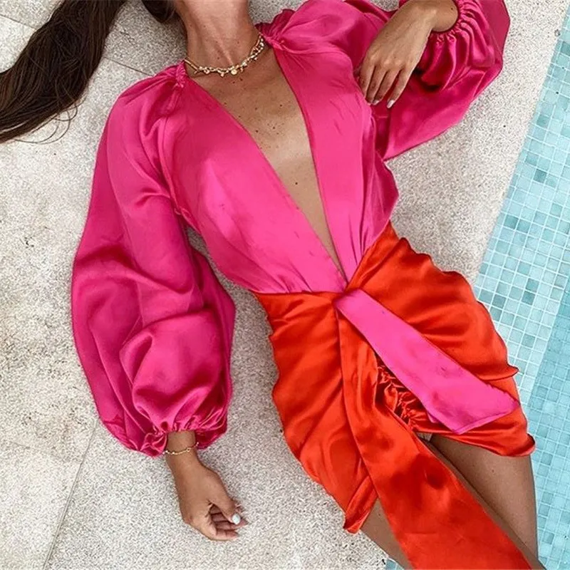 

2020 Spring Fashion Women Sheath Mini Dress New Arrival Casual Puff Sleeves O-neck Sexy Dress