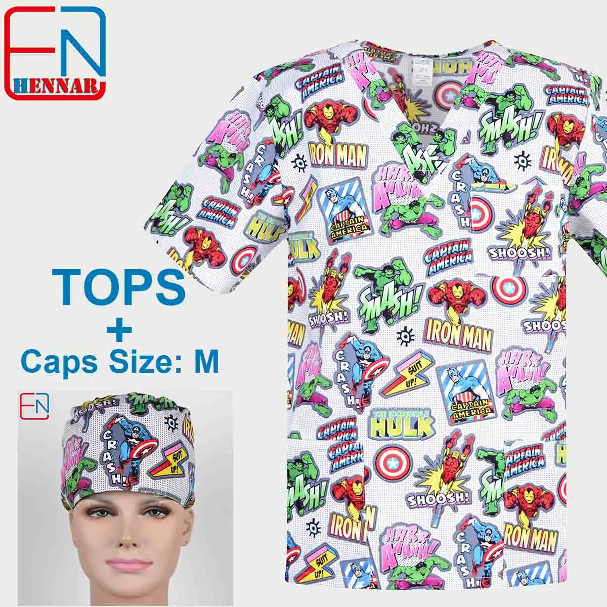Tops and Caps Новинка 1908 бренд hennar мужской медицинский скраб-топ хлопок медицинская форма - Цвет: Tops and Caps