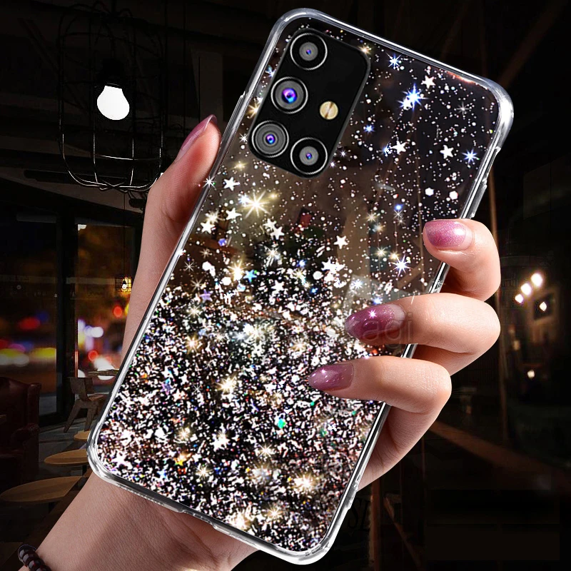 

Glitter Star Case for Samsung Galaxy M12 M32 A22 A32 5G M31S M51 M11 M21 A42 M31 A12 Diamond Clear Cover S20 FE S21 Plus A52 A72