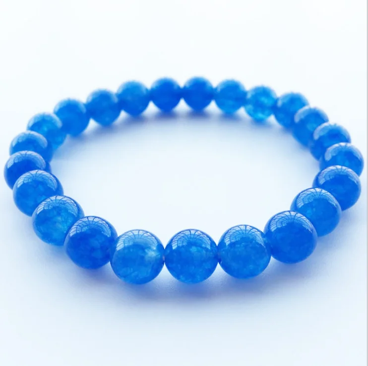 

Crystal Jewelry Wholesale 8mm Natural Navy Dark Blue Chalcedony Round Charms Lucky Gift Bracelets Bangles for Women