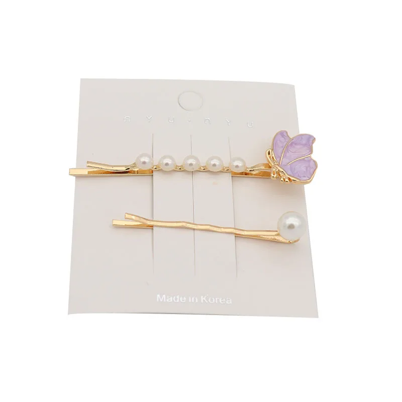 

New Korean style hairpin female sweet butterfly pearl hairpin set super fairy word clip combination hair accessories headdress