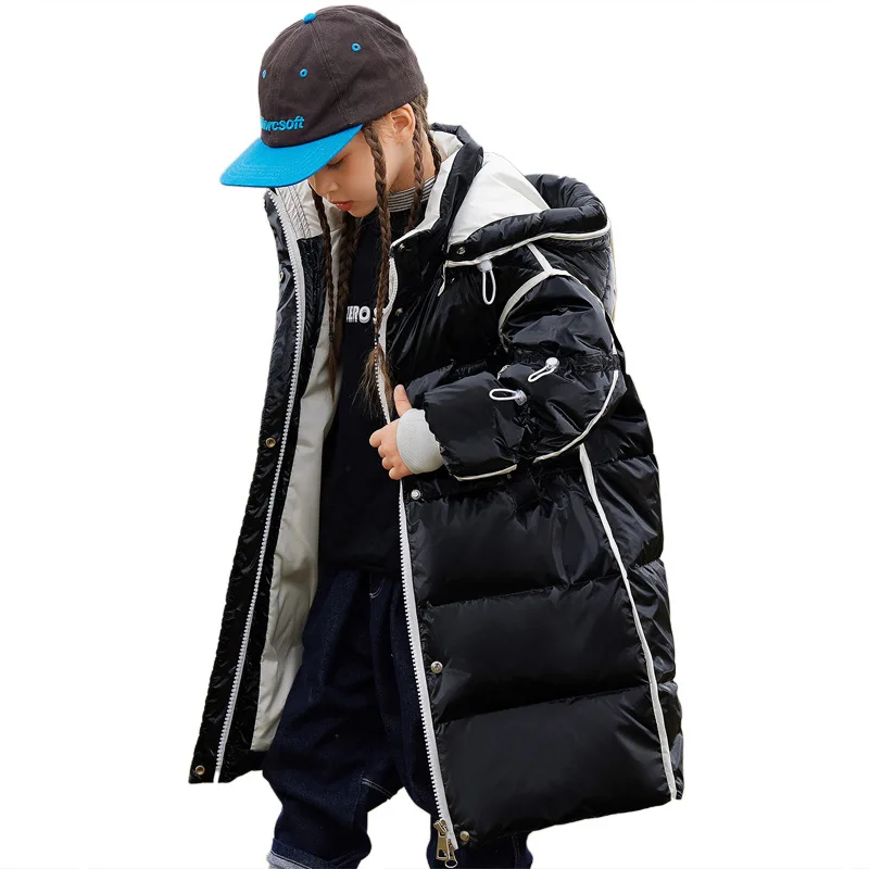 

2021 new foreign style girls' middle long Down JACKETS children's clothes boys' baby thickened white duck down jacket