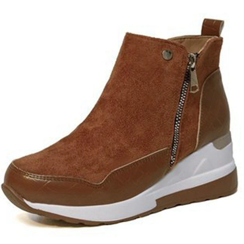 

Girseaby Women New 2021 Ankle Boots Round Toe 7cm High Wedge Heels Zip Patchwork Classic Big Size 35-43 Casual Winter A3694