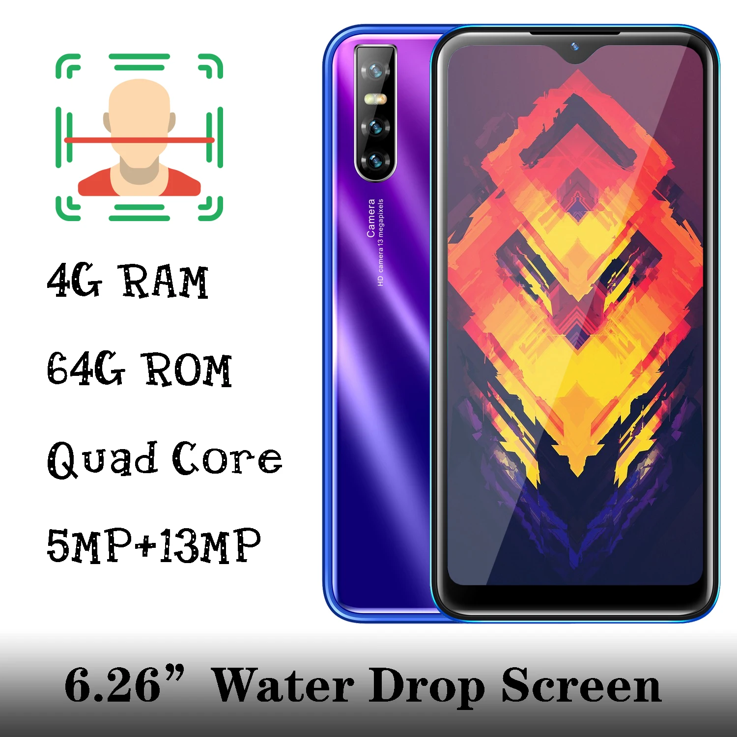 Оригинальный смартфон S10 Plus 4 Гб ОЗУ + 64 ПЗУ четырехъядерный 6 26 дюйма экран капли