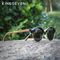 kingseven new design fashion polarized wooden sunglasses menwomen uv400 mirror sun glasses round handmade eyewear oculos de sol