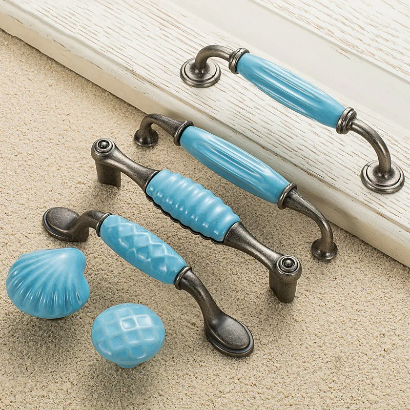 Синие дверные ручки в средиземноморском стиле керамическая ручка Европейский