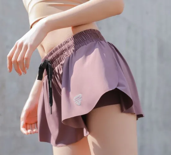

Running Sports Short Skirt Women Loose Fake Two Pieces of Anti-glare Yoga Culottes and Quick-drying Fitness Shorts