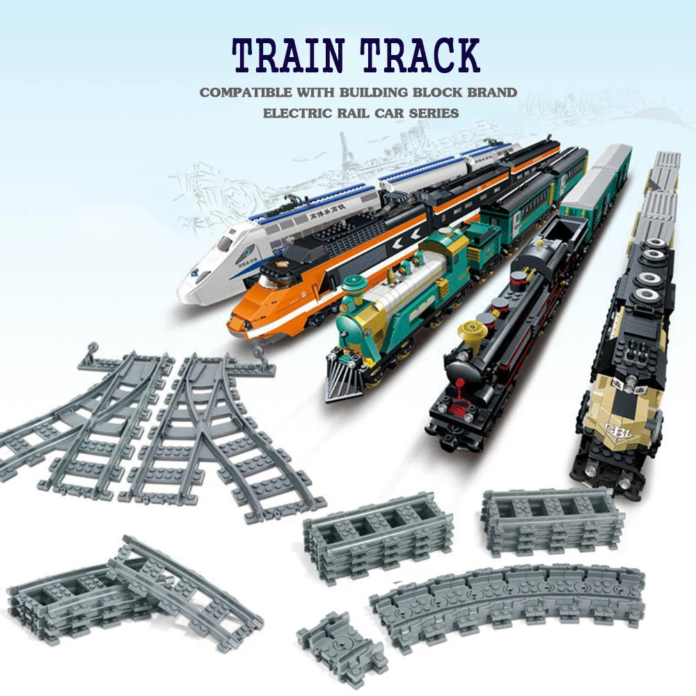 Городская железнодорожная трасса гибкий аксессуар переключения рельс строительный блок кирпичик игрушки совместимы с Лего-система железной дороги.