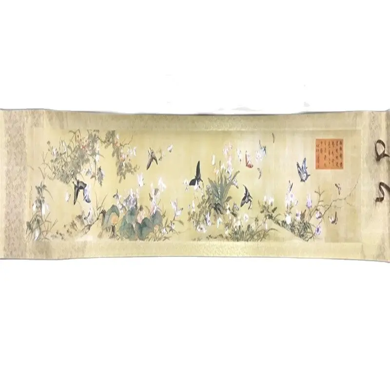 

Chinese Old Long Scroll Painting Butterfly Diagram Picture