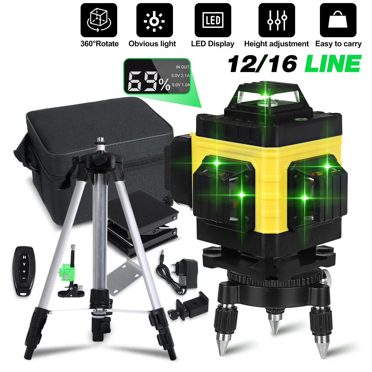 

Лазерные уровни 16/12 линий зеленый свет горизонтальный и вертикальный крест 4D/3D измерительный инструмент 360 самовыравнивающиеся Лазерные ур...