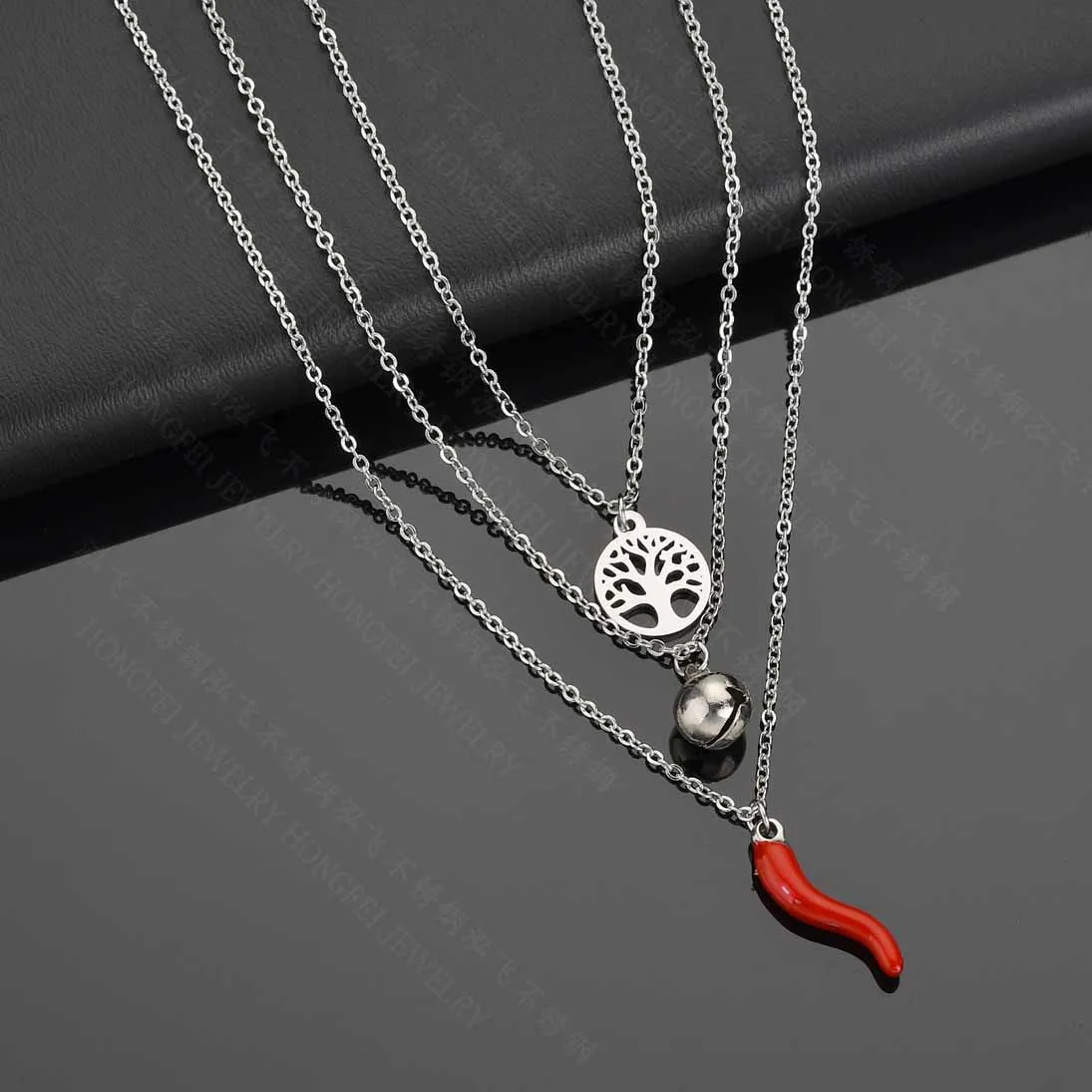 Bohemian Tree of Life Multi-layer Choker Necklaces Stainless Steel Chili Pendant Necklace Trendy Hot Pepper Bell Chain Jewelry | Украшения