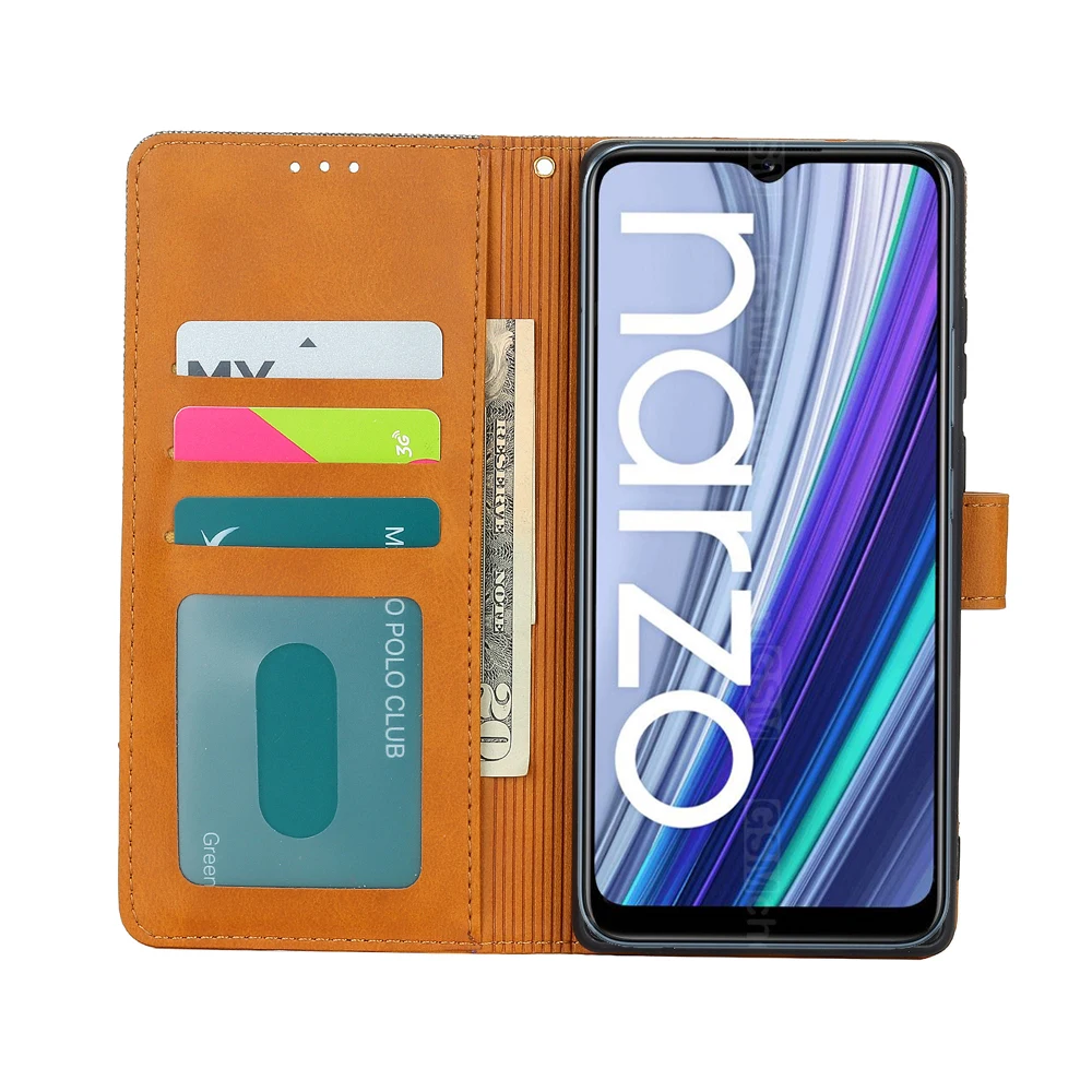 leather phone case for realme narzo 50a cover flip wallet stand protective shell etui book on for realme rmx3430 narzo50a case free global shipping