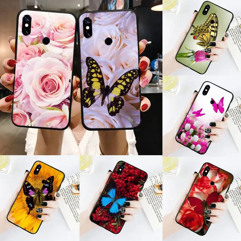 

Colorful butterfly on white roses flower Phone Case For Xiaomi Redmi 4x 5 plus 6A 7 7A 8 mi8 8lite 9 note 4 5 7 8 pro cover