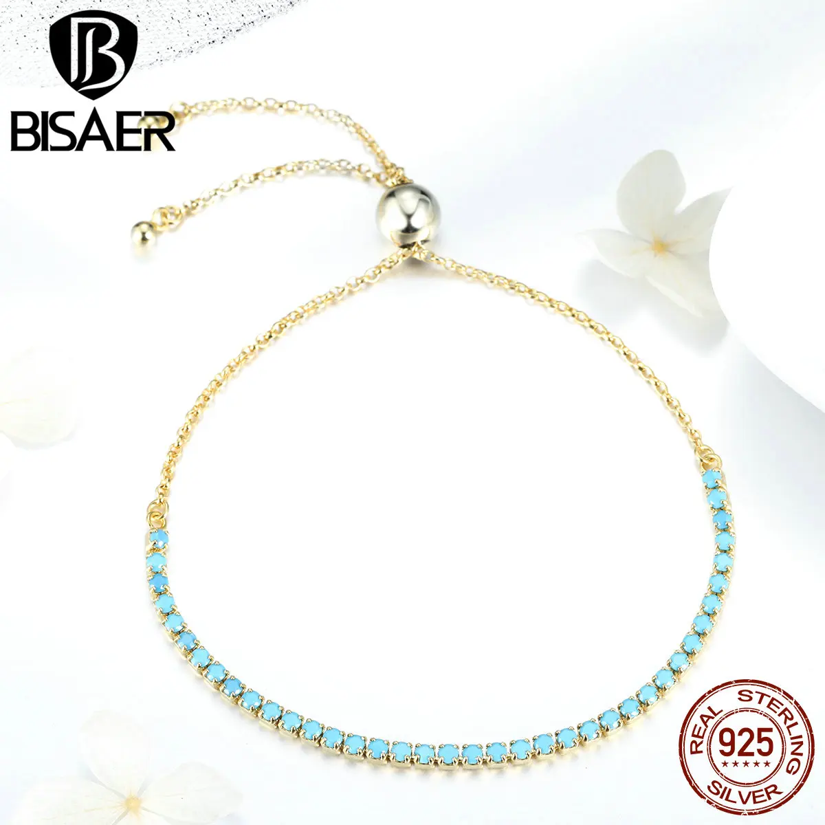 Женский теннисный браслет bisaer золотого цвета с серебристыми и зелеными