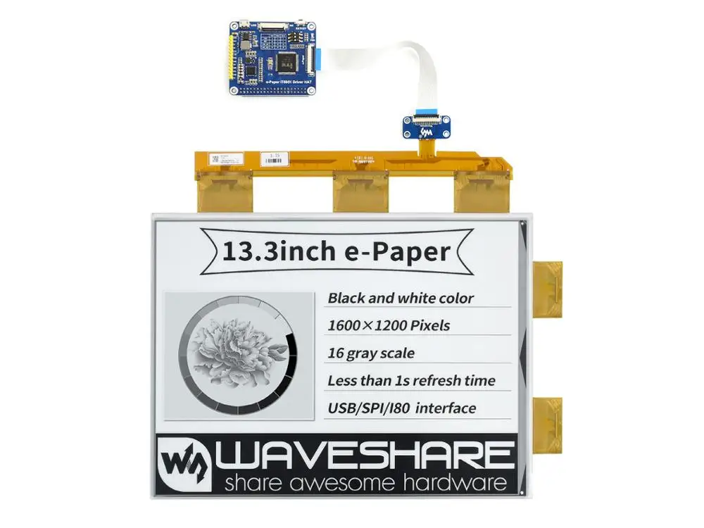 Günstig Waveshare 13,3 Zoll E-Papier E-Ink-Display HUT Für Raspberry Pi, 1600*1200 Auflösung, 16 Grau Waagen, Unterstützt Teil Aktualisieren